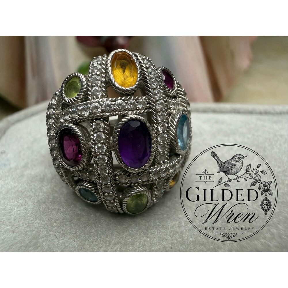 Judith Ripka Sterling Silver Multi Gemstone CZ Dome Ring Amethyst Topaz Sz 6 - Picture 9 of 13